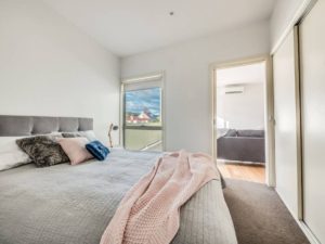 Queen bedroom at Marina View Apartment, self contained accommodation in Hobart